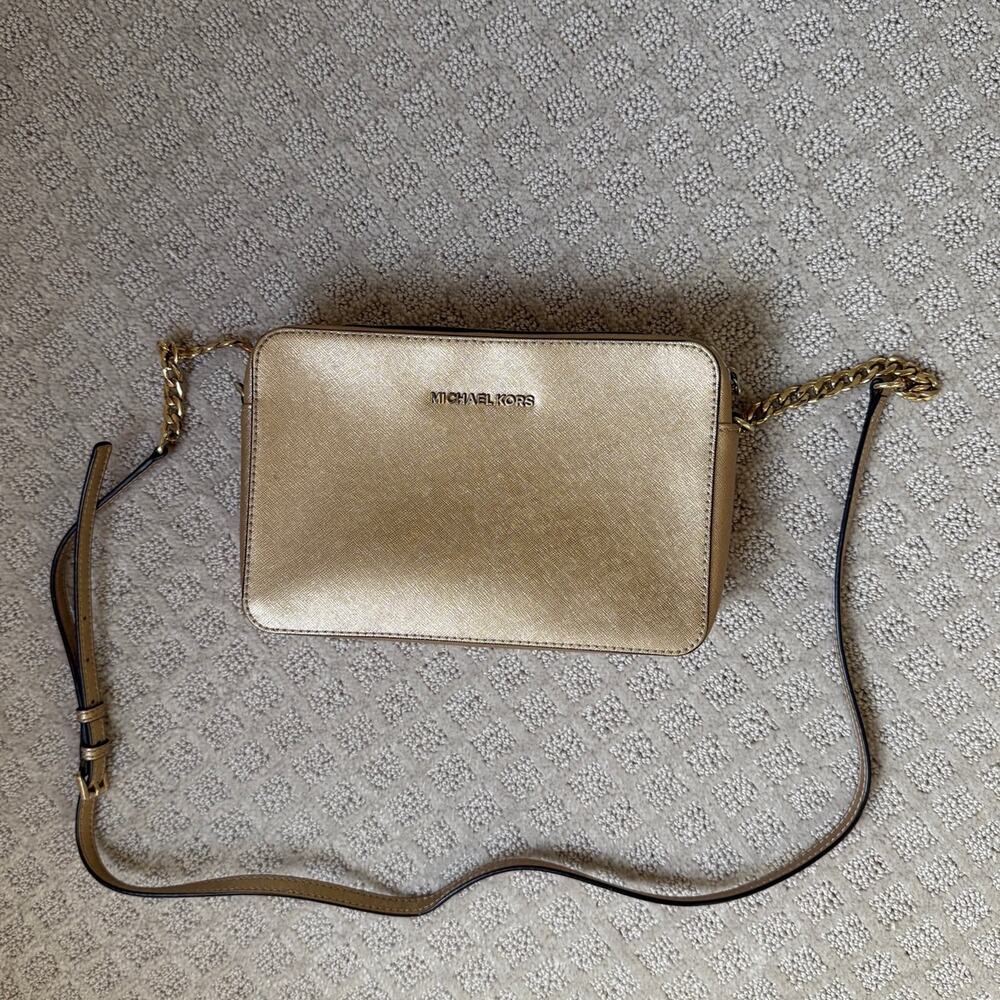 Gold Leather Crossbody Bag by Michael Kors